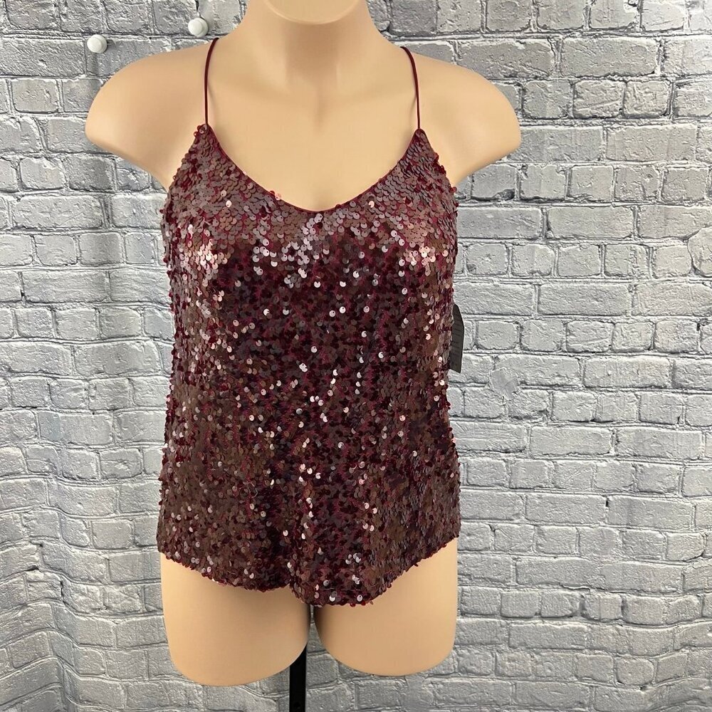 Wayf  Red Sequined Spaghetti Strap Tank Top Size XL